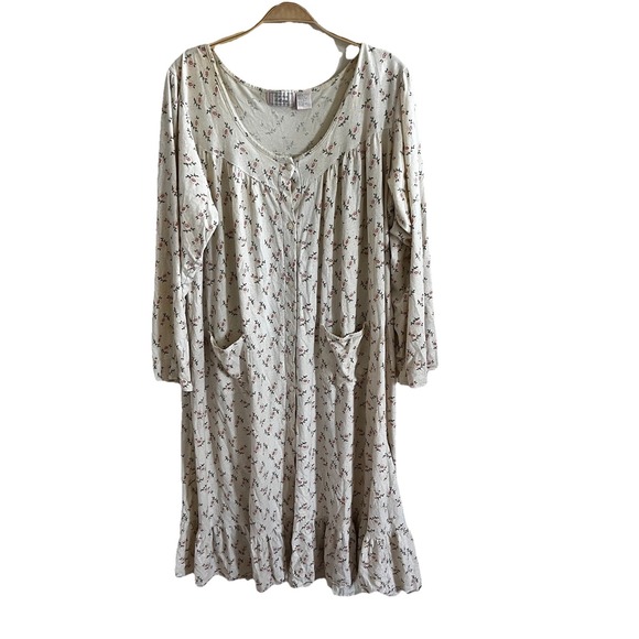 VTG Garden Gallery White‎ Floral Long Sleeve Nightgown Cottagecore Sz Large - Picture 1 of 9